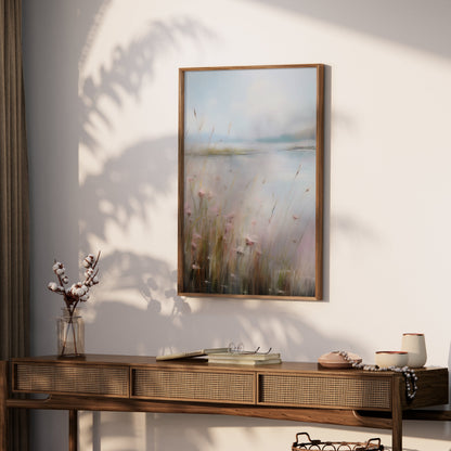 Premium Poster of Serene Landscape Painting with Wildflowers Posters
