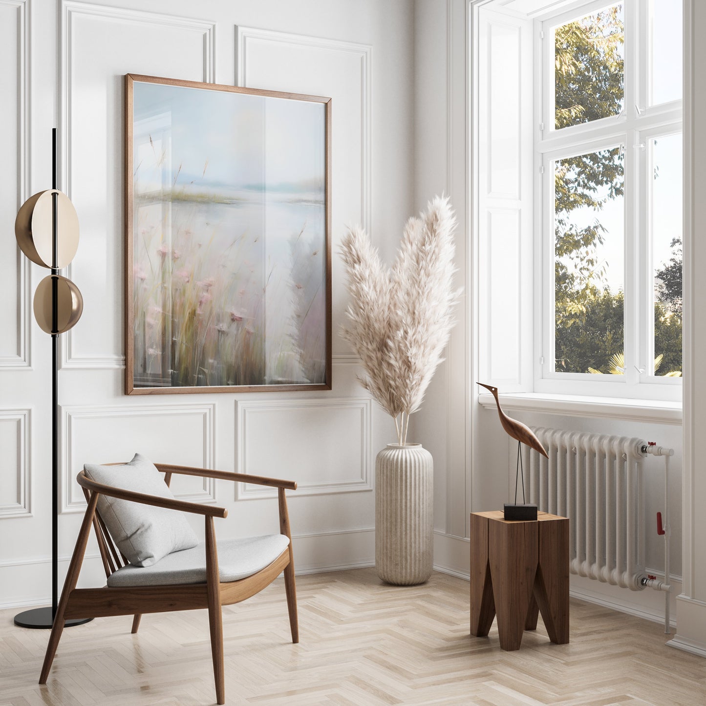Premium Poster of Serene Landscape Painting with Wildflowers Posters