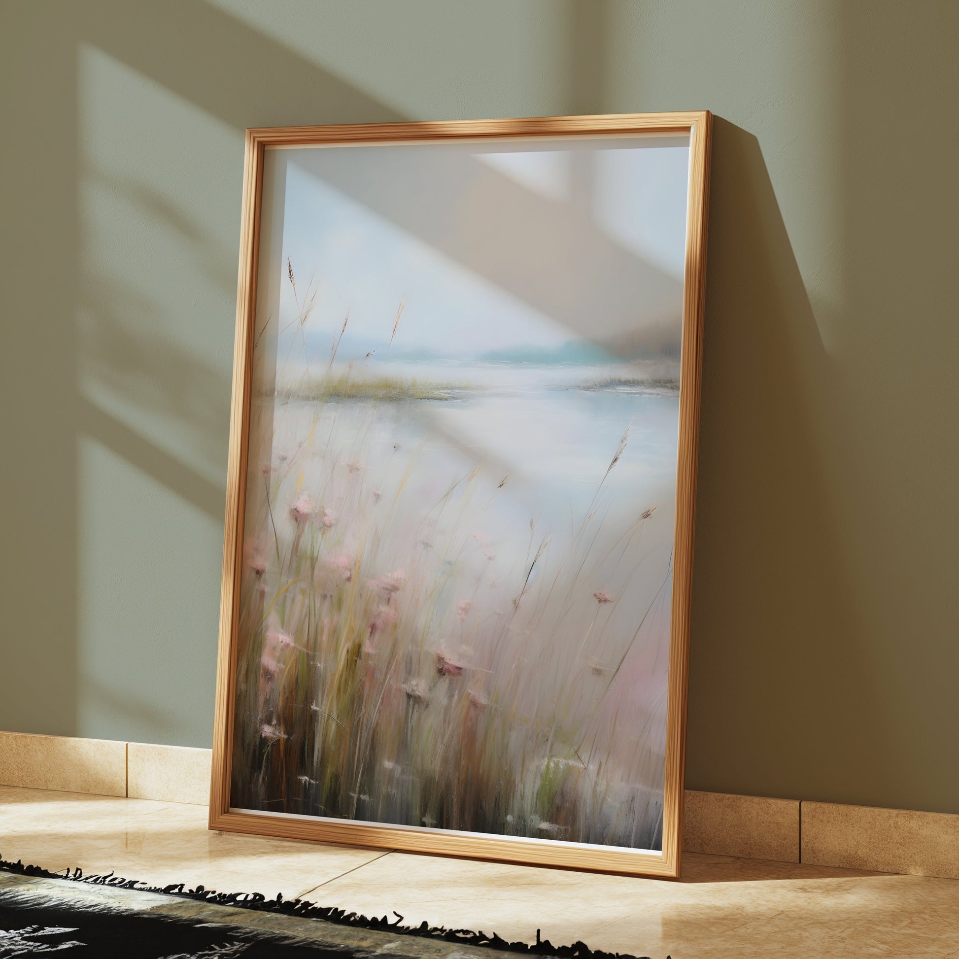 Premium Poster of Serene Landscape Painting with Wildflowers Posters