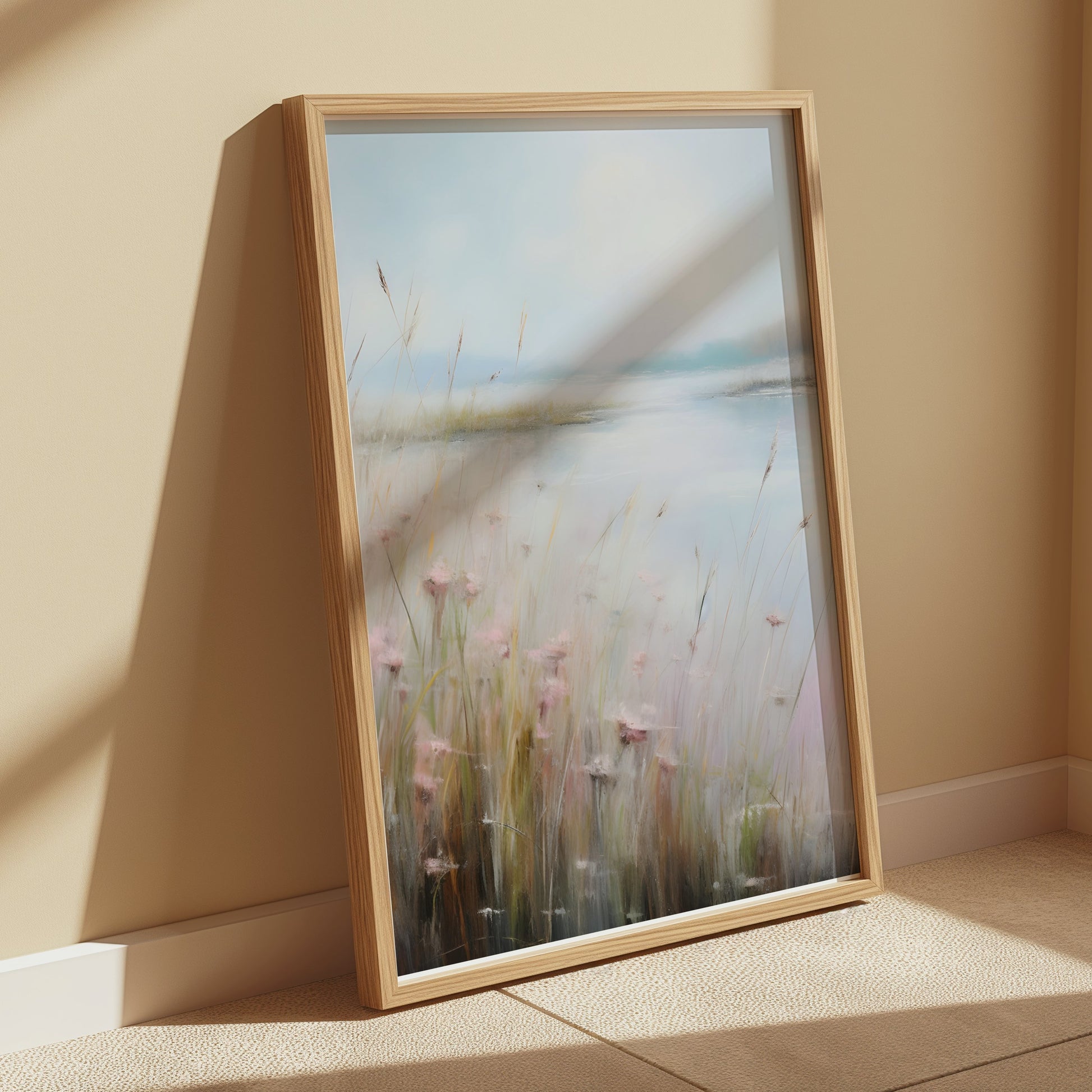 Premium Poster of Serene Landscape Painting with Wildflowers Posters