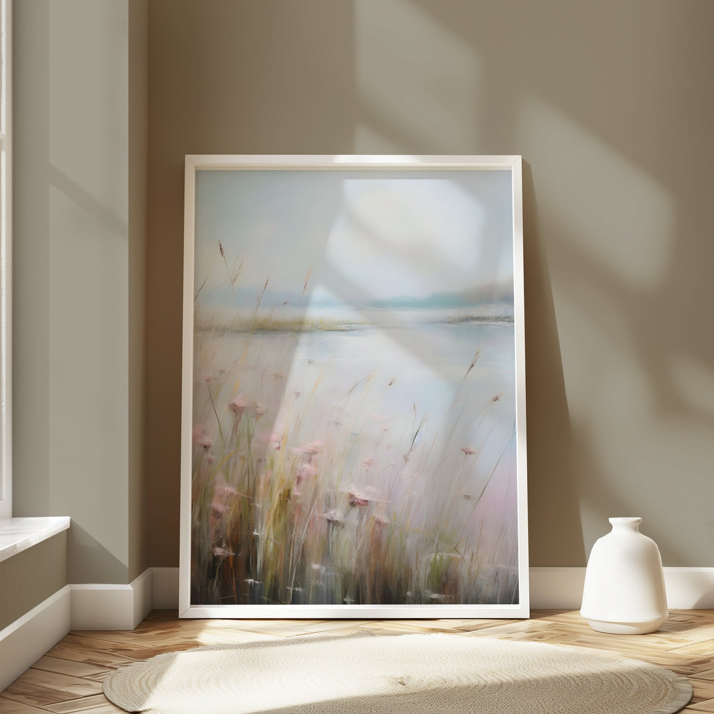 Premium Poster of Serene Landscape Painting with Wildflowers Posters