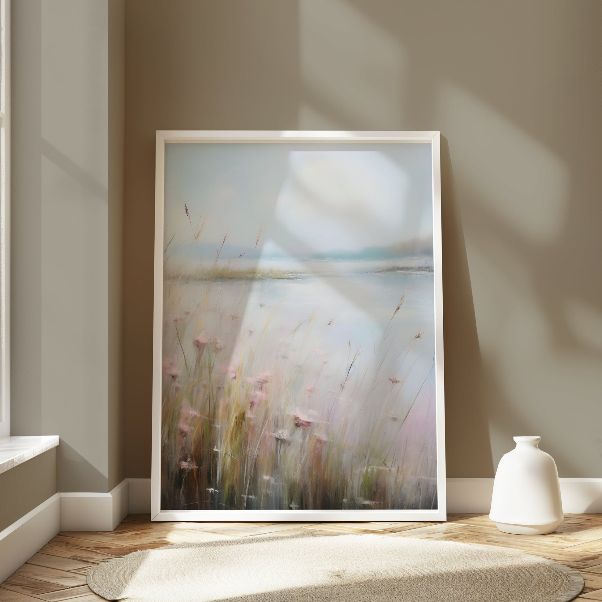 Premium Poster of Serene Landscape Painting with Wildflowers Posters