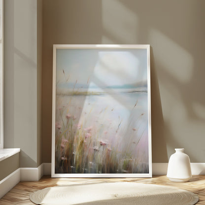 Premium Poster of Serene Landscape Painting with Wildflowers Posters