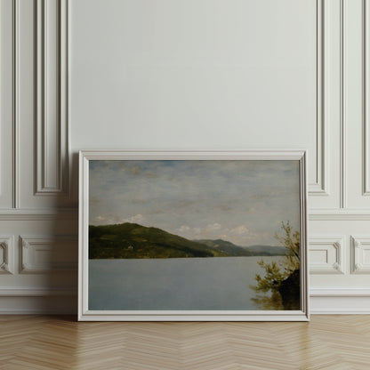 Premium Poster of Serene Landscape of Tranquil Lake and Hillside Posters