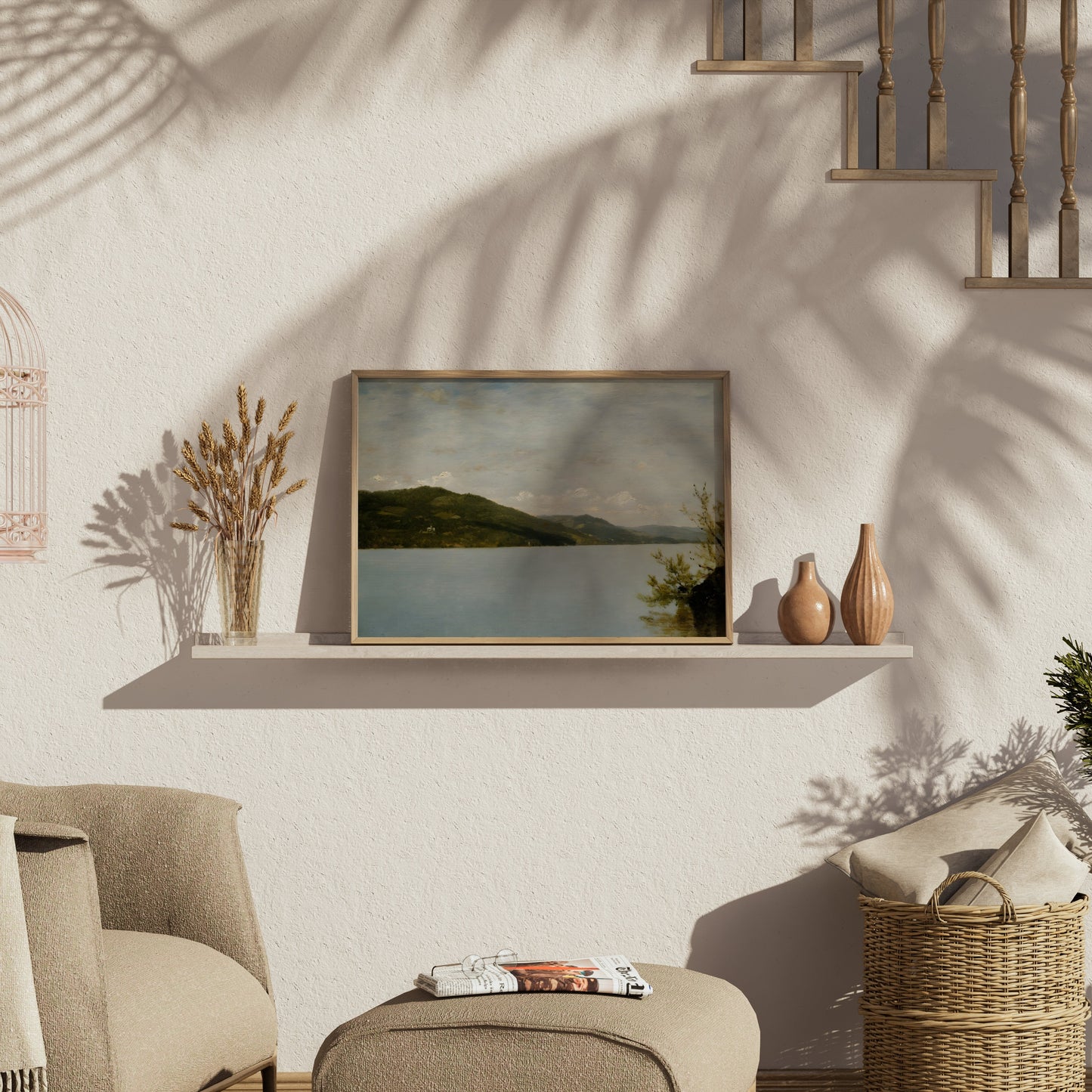 Premium Poster of Serene Landscape of Tranquil Lake and Hillside Posters
