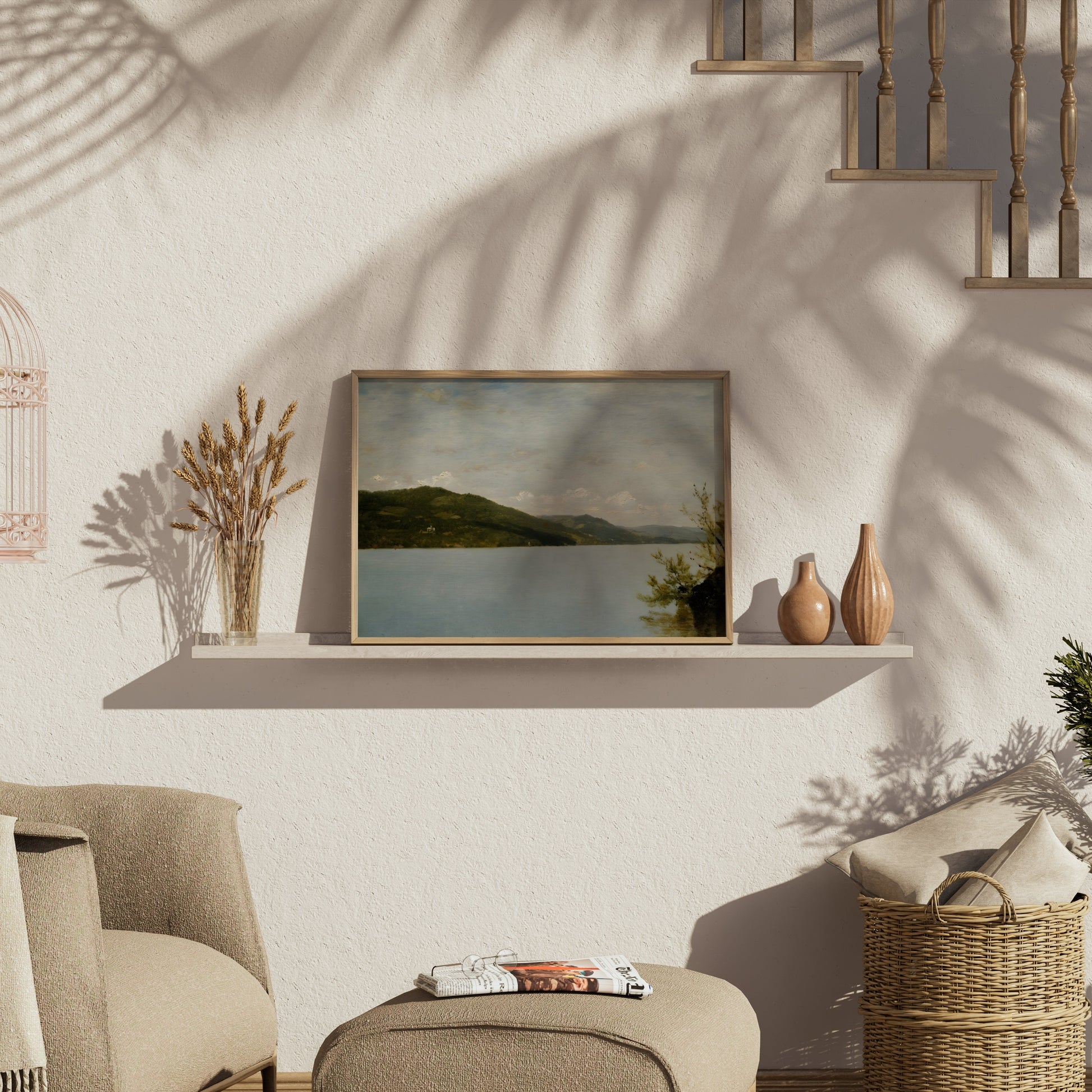 Premium Poster of Serene Landscape of Tranquil Lake and Hillside Posters