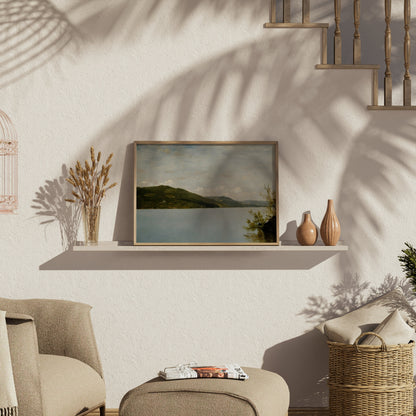 Premium Poster of Serene Landscape of Tranquil Lake and Hillside Posters
