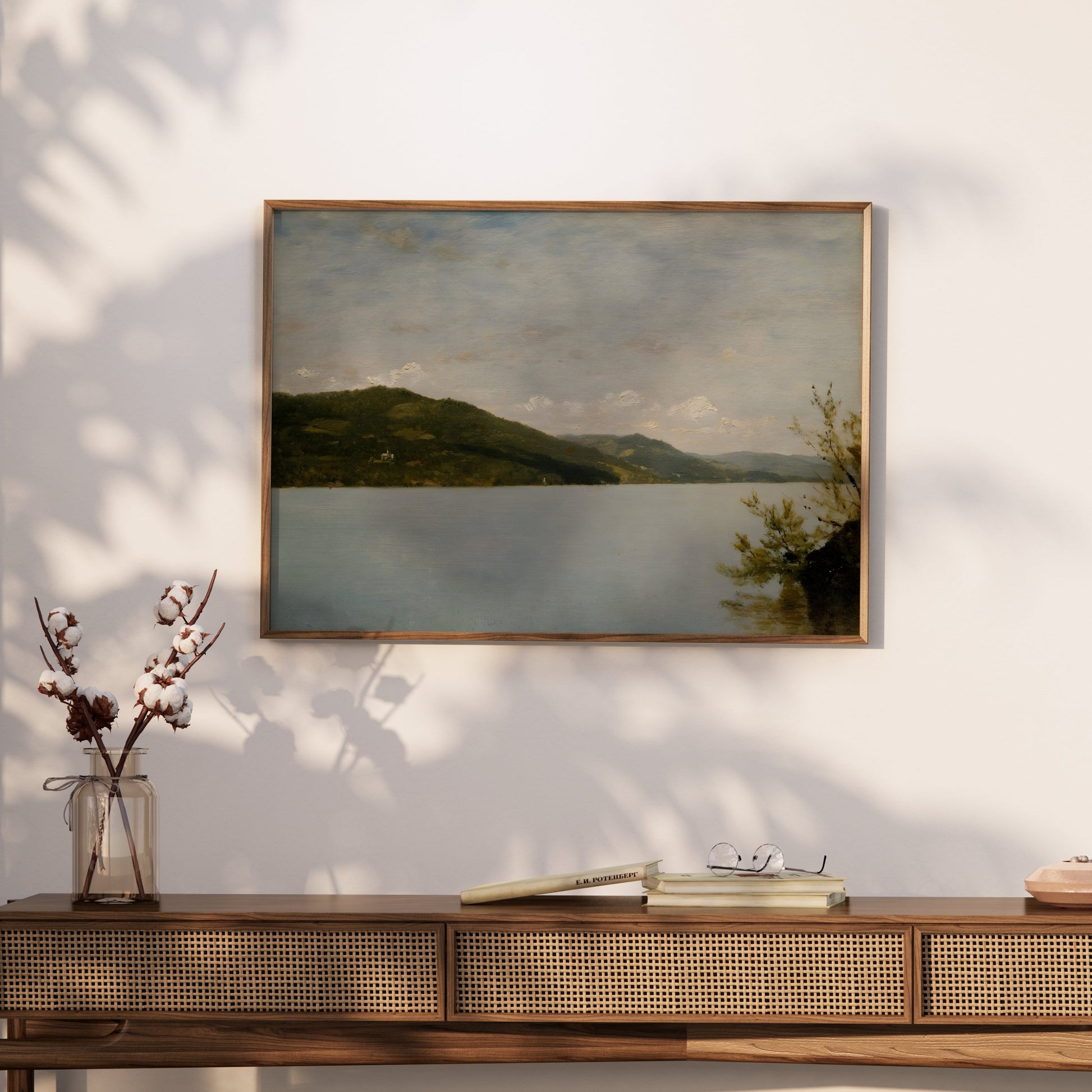 Premium Poster of Serene Landscape of Tranquil Lake and Hillside Posters