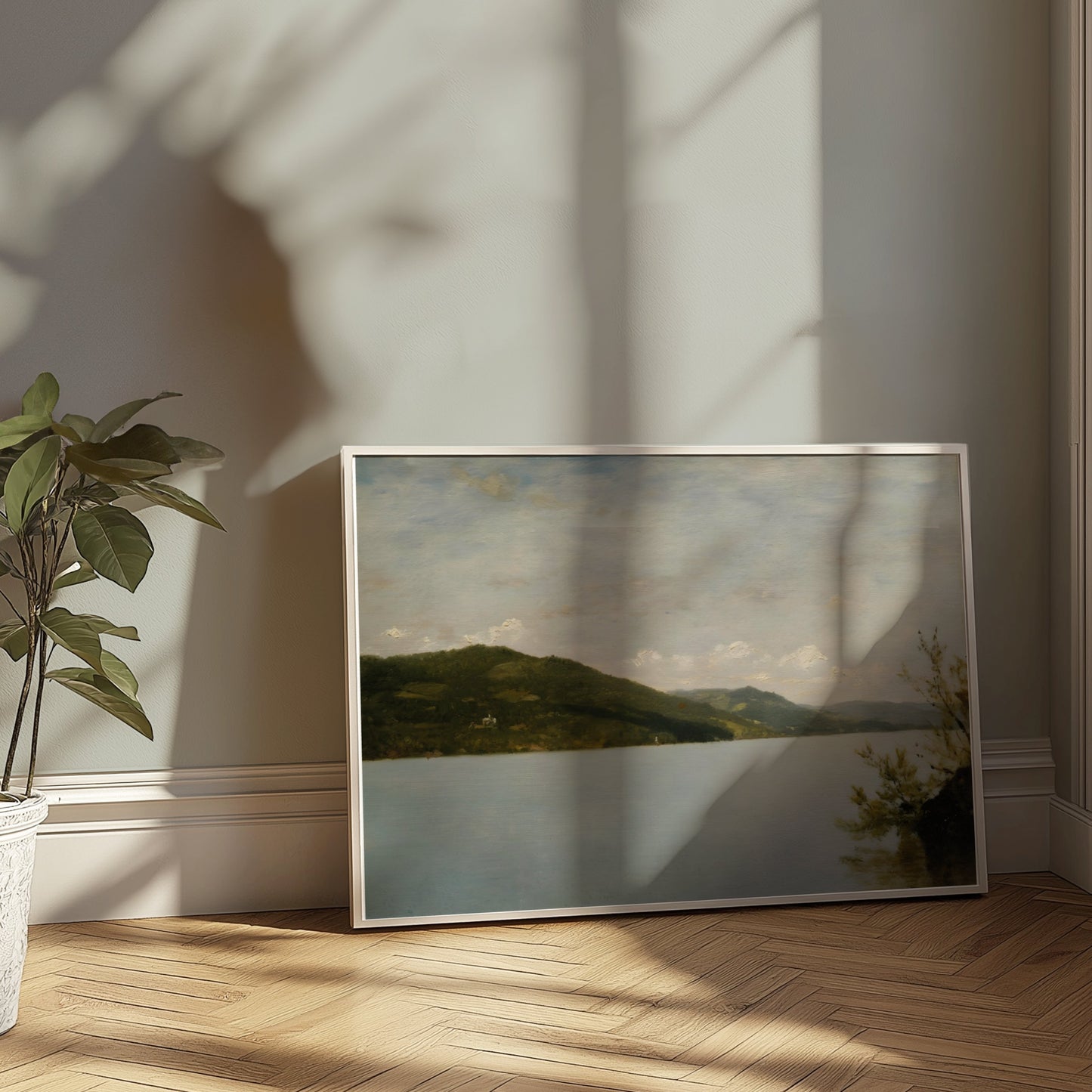 Premium Poster of Serene Landscape of Tranquil Lake and Hillside Posters