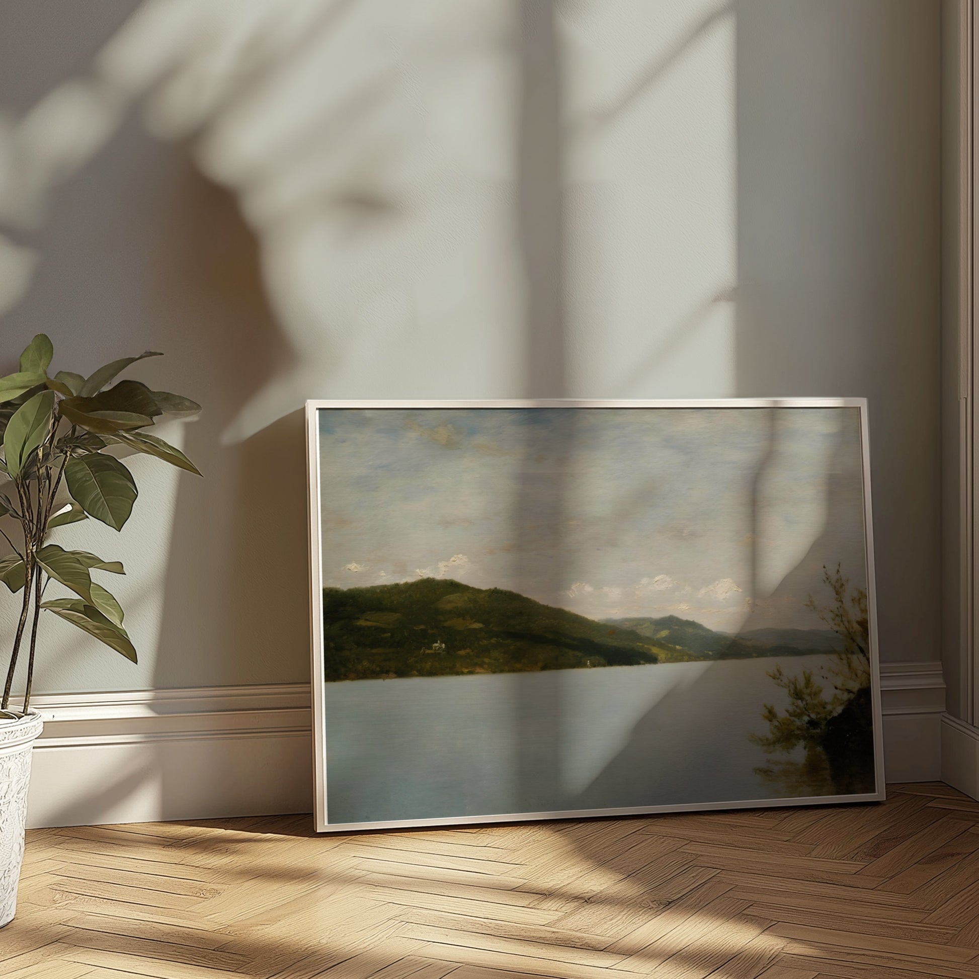 Premium Poster of Serene Landscape of Tranquil Lake and Hillside Posters