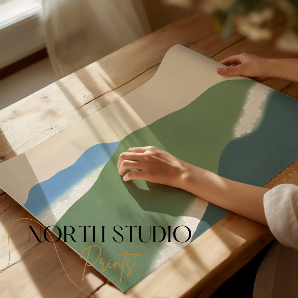 Premium Poster of Serene Landscape with Blue and Green Hillside Posters