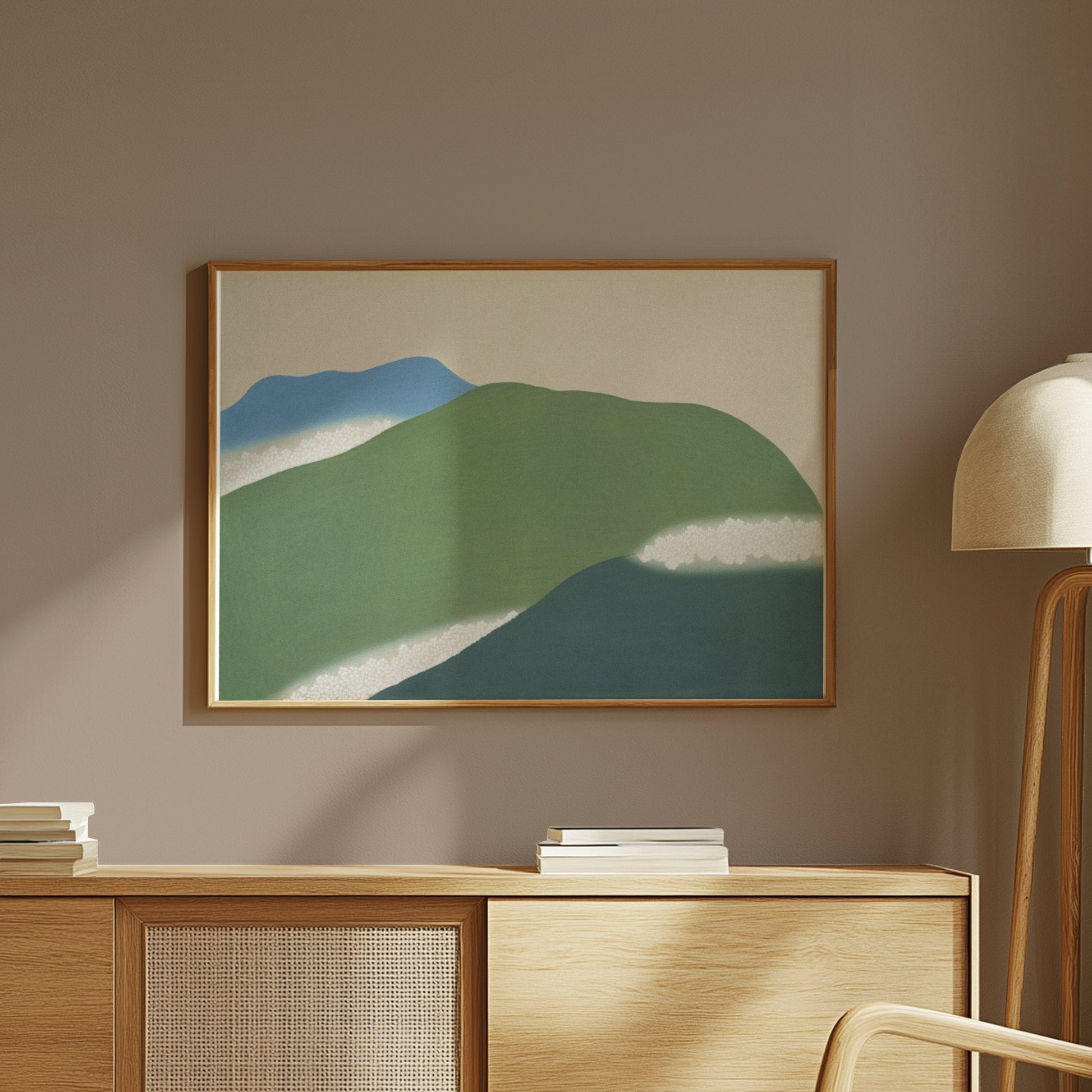 Premium Poster of Serene Landscape with Blue and Green Hillside Posters