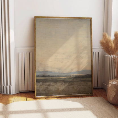 Premium Poster of Serene Landscape with Mountains and Fields Posters