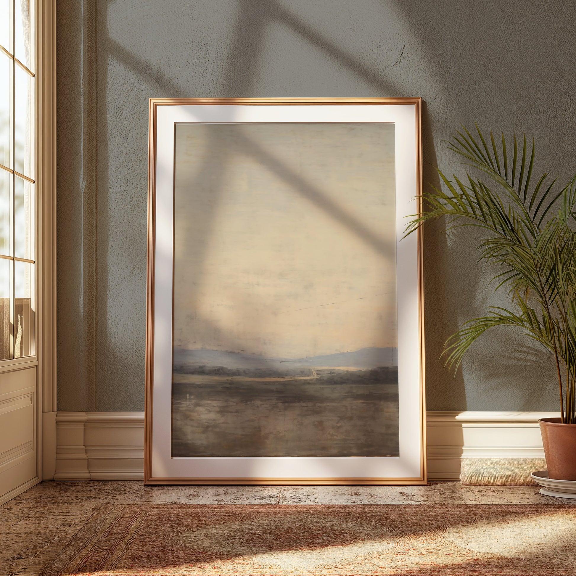 Premium Poster of Serene Landscape with Mountains and Fields Posters