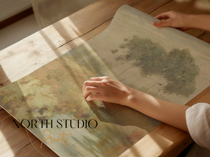 Premium Poster of Serene Landscape with Trees and Stream Posters