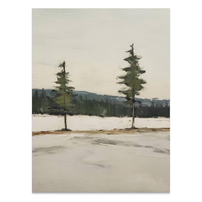 Premium Poster of Serene Landscape with Twin Evergreen Trees Posters