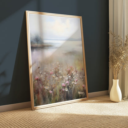 Premium Poster of Serene Landscape with Wildflowers and Lake Posters