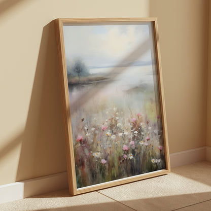 Premium Poster of Serene Landscape with Wildflowers and Lake Posters