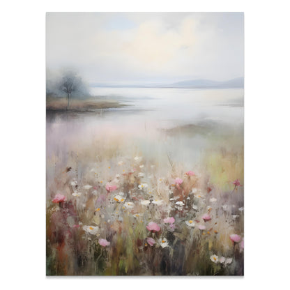 Premium Poster of Serene Landscape with Wildflowers and Lake Posters
