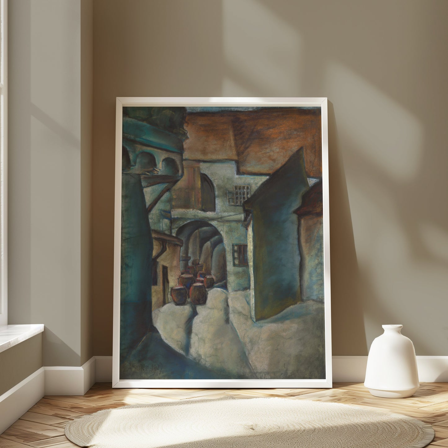 Premium Poster of Serene Mediterranean Village Scene Art Posters