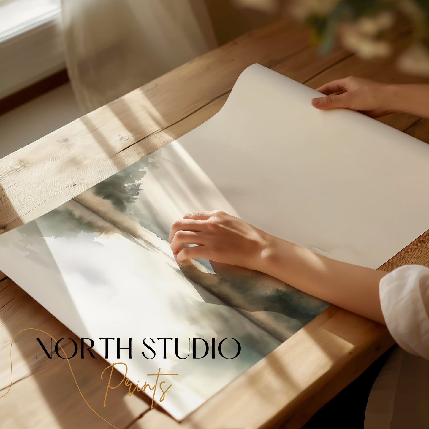 Premium Poster of Serene Misty Lake with Trees and Calm Reflection Posters