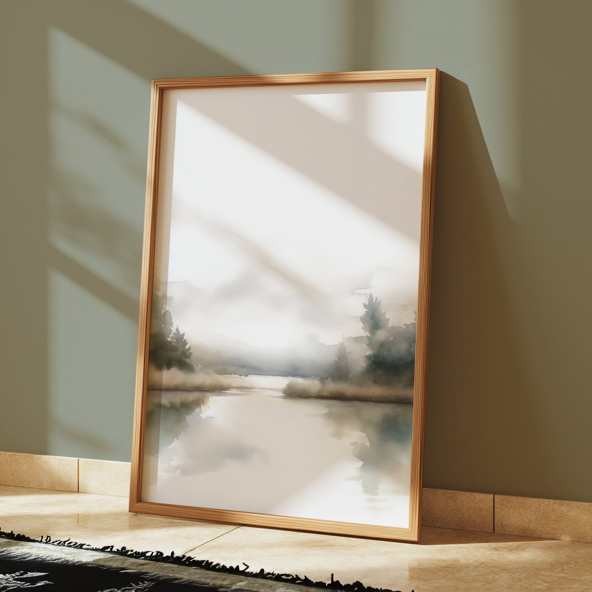 Premium Poster of Serene Misty Lake with Trees and Calm Reflection Posters