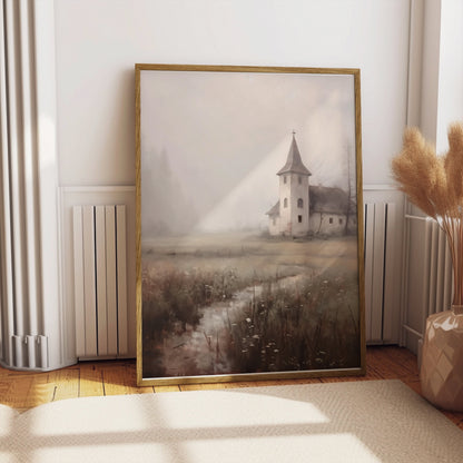 Premium Poster of Serene Misty Landscape Church Nature Wall Art Posters