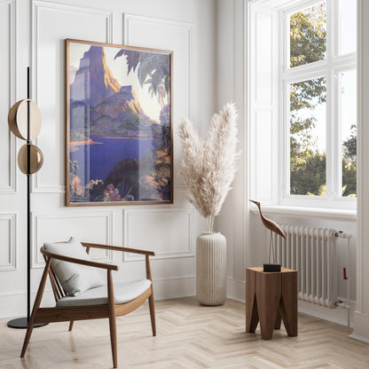 Premium Poster of Serene Mountain View with Lush Forest and Lake Posters