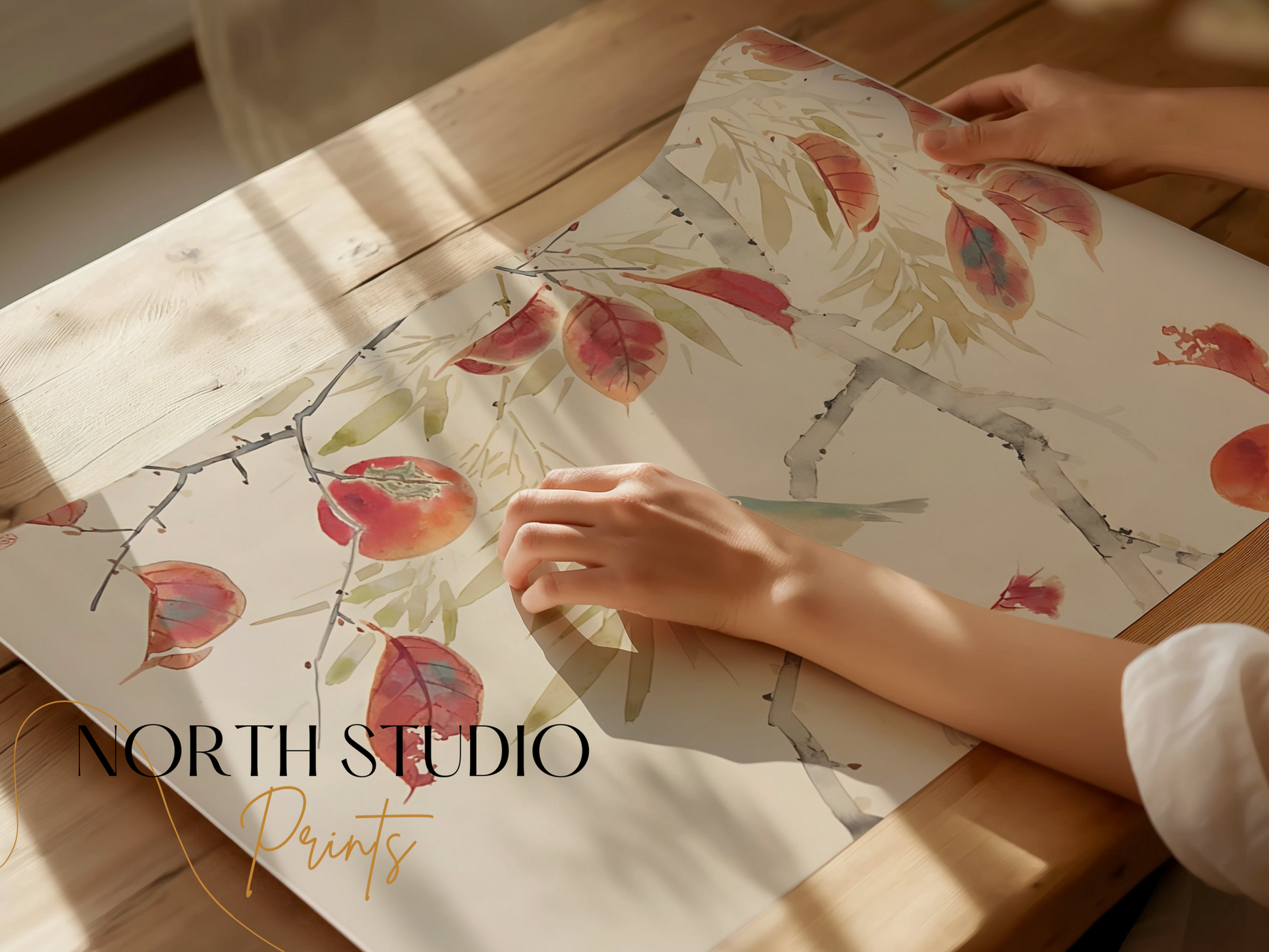 Premium Poster of Serene Nature Bird And Autumn Leaves Art Design Posters