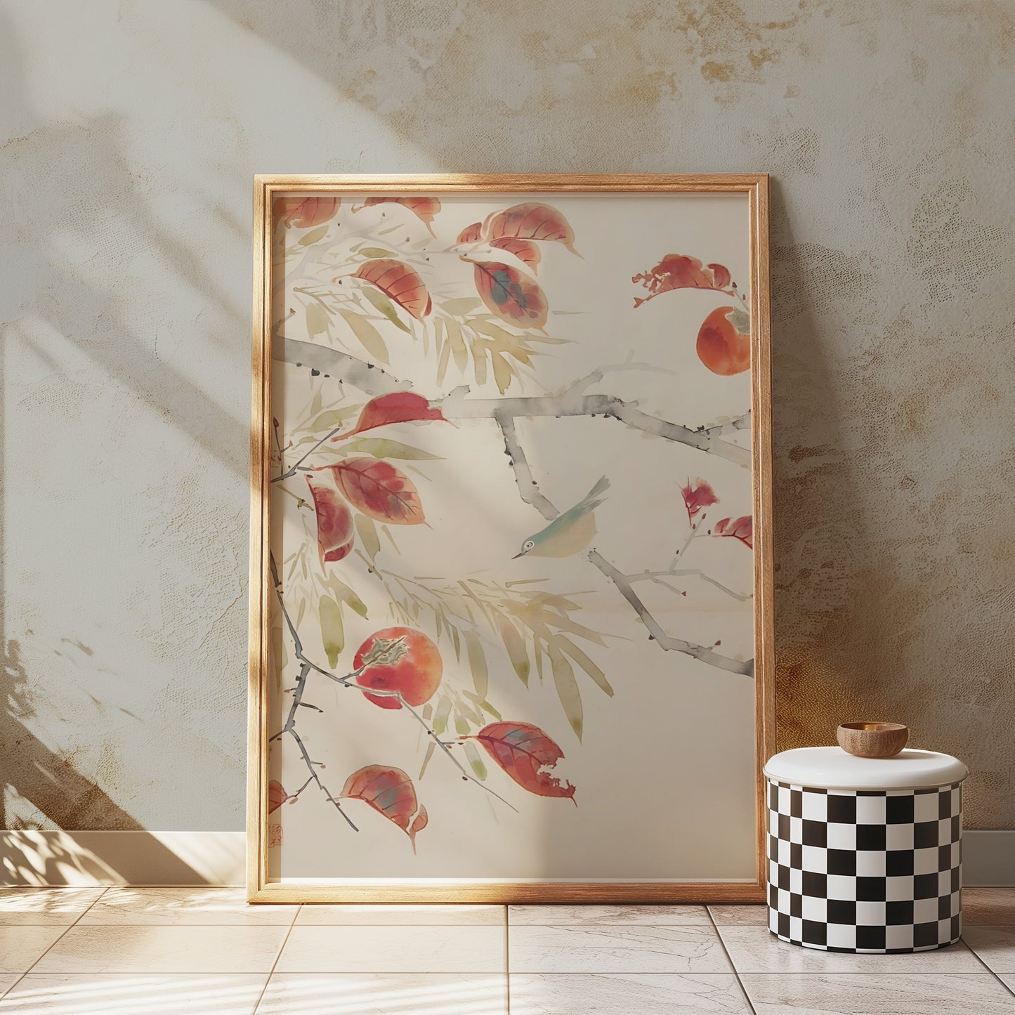 Premium Poster of Serene Nature Bird And Autumn Leaves Art Design Posters