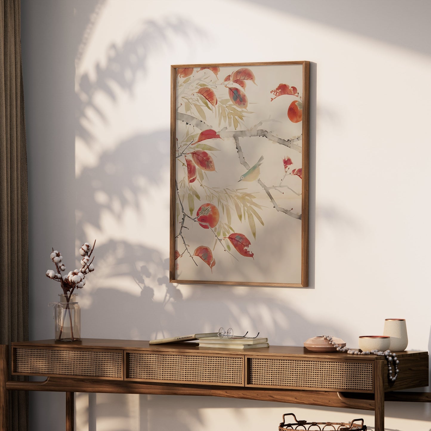 Premium Poster of Serene Nature Bird And Autumn Leaves Art Design Posters