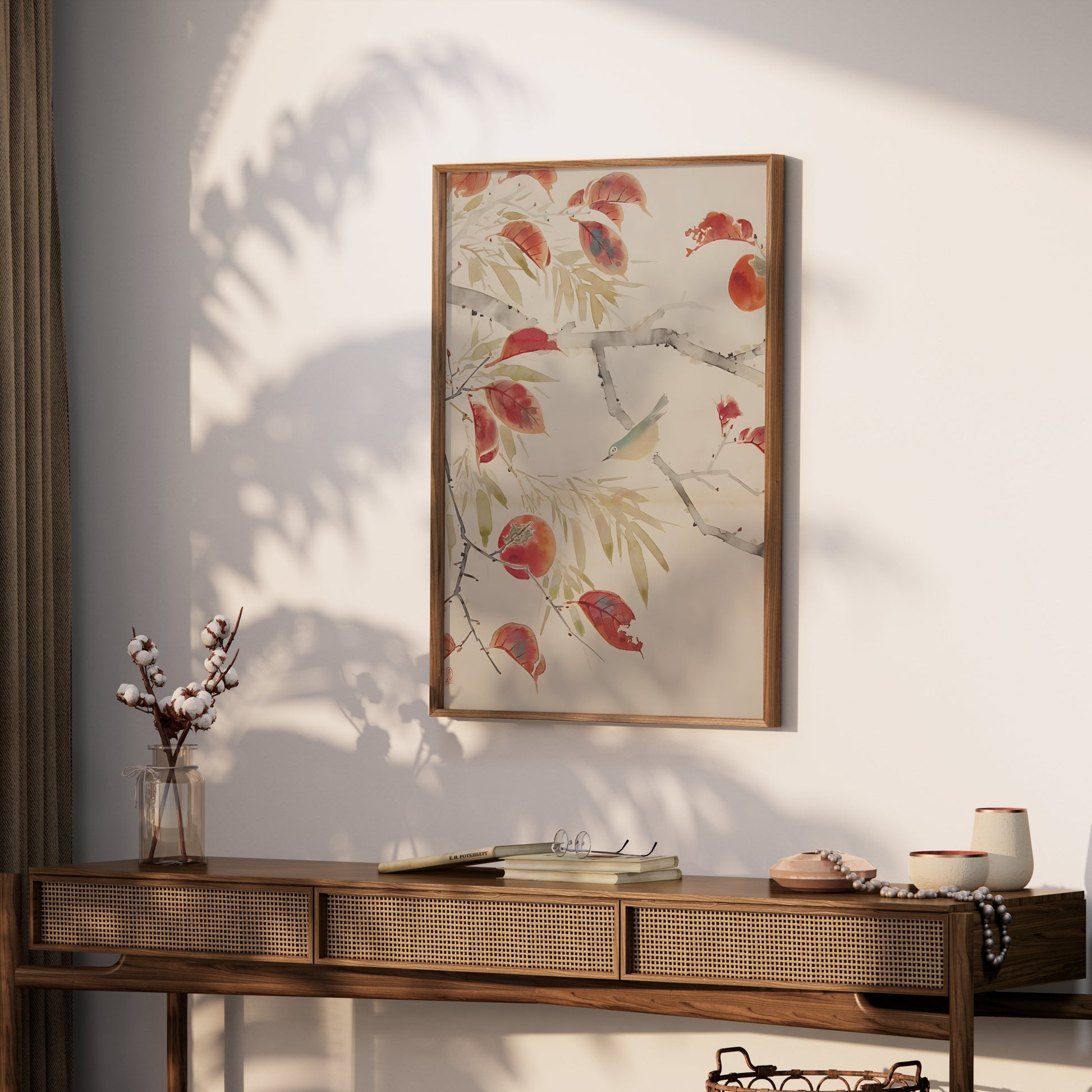 Premium Poster of Serene Nature Bird And Autumn Leaves Art Design Posters