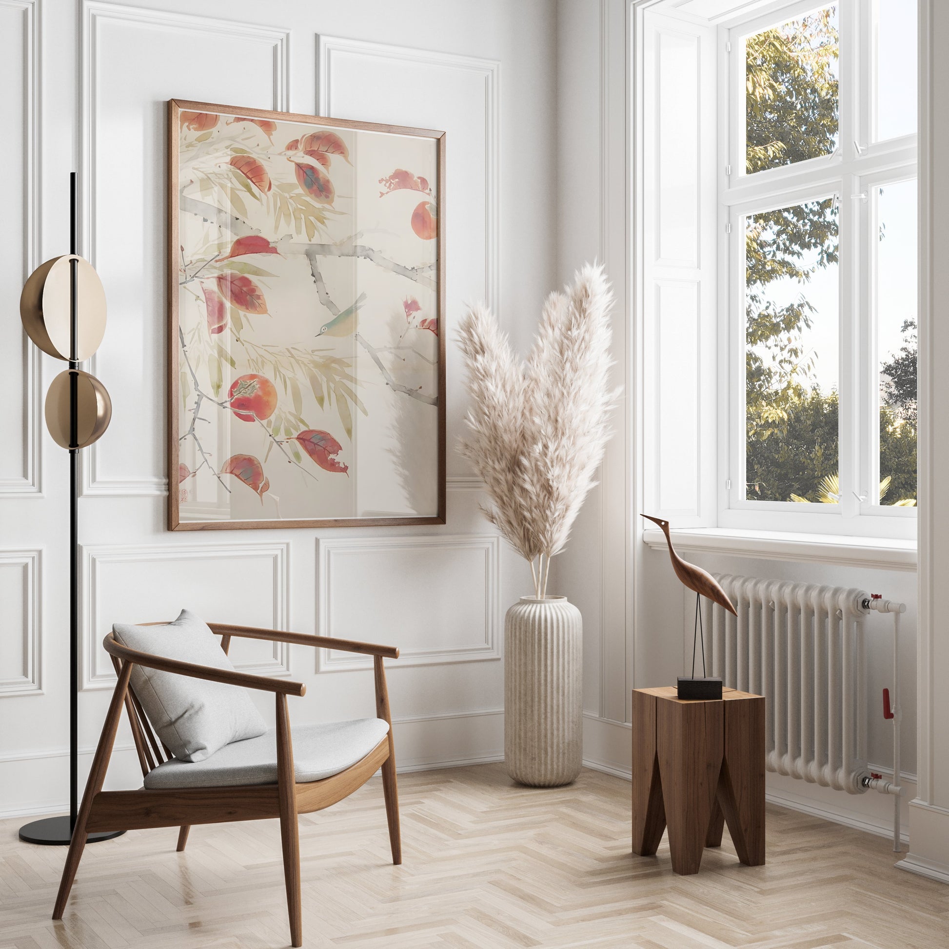 Premium Poster of Serene Nature Bird And Autumn Leaves Art Design Posters
