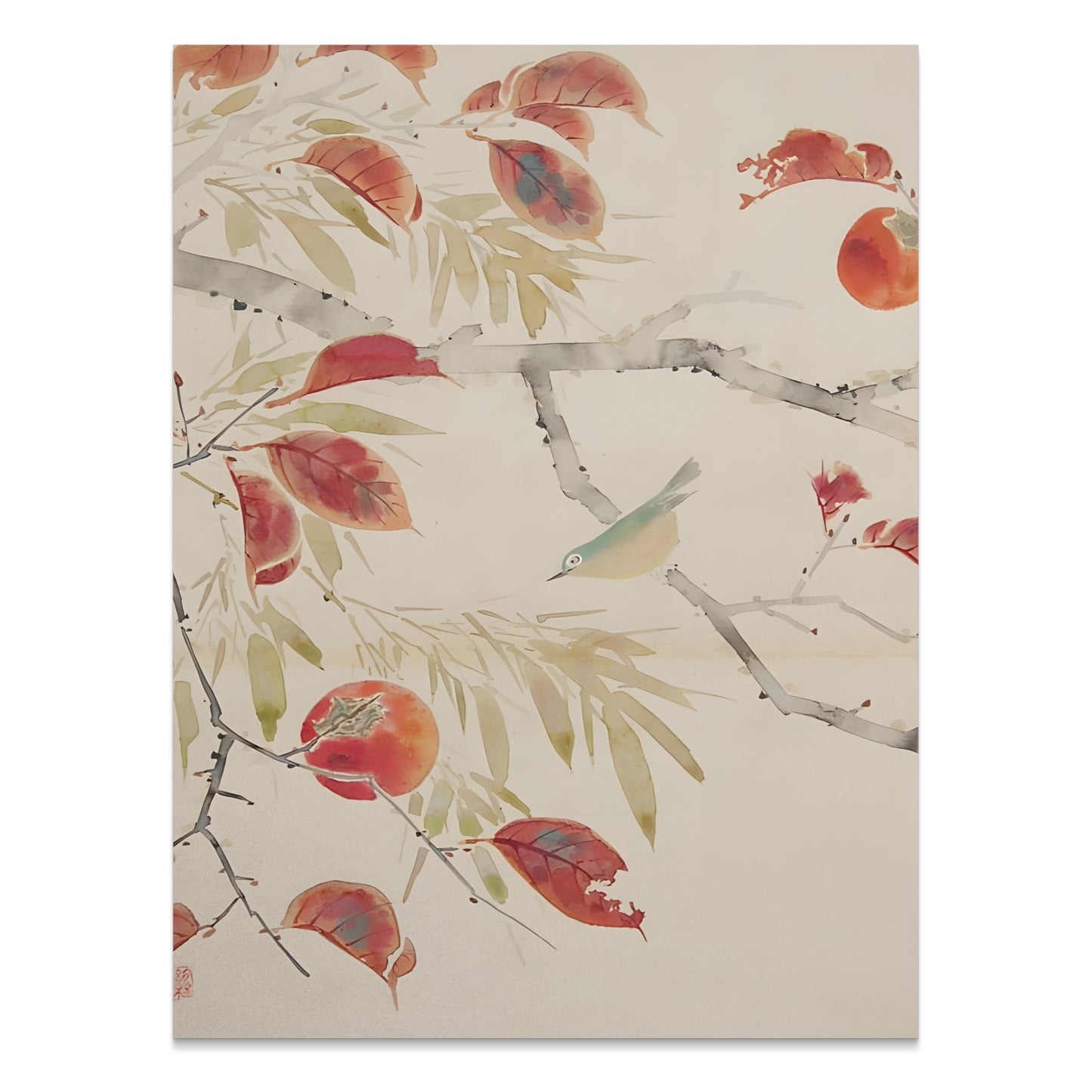 Premium Poster of Serene Nature Bird And Autumn Leaves Art Design Posters