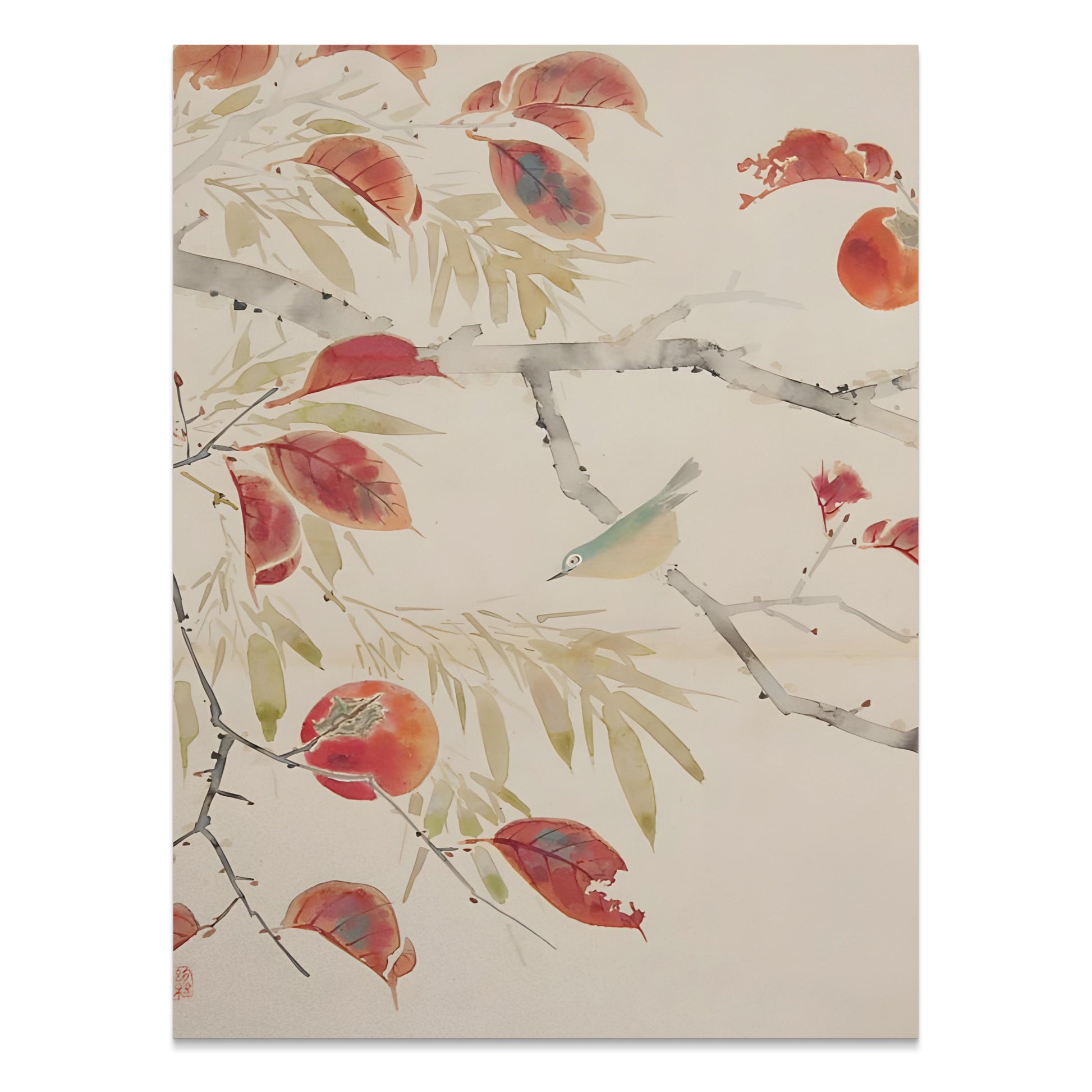Premium Poster of Serene Nature Bird And Autumn Leaves Art Design Posters