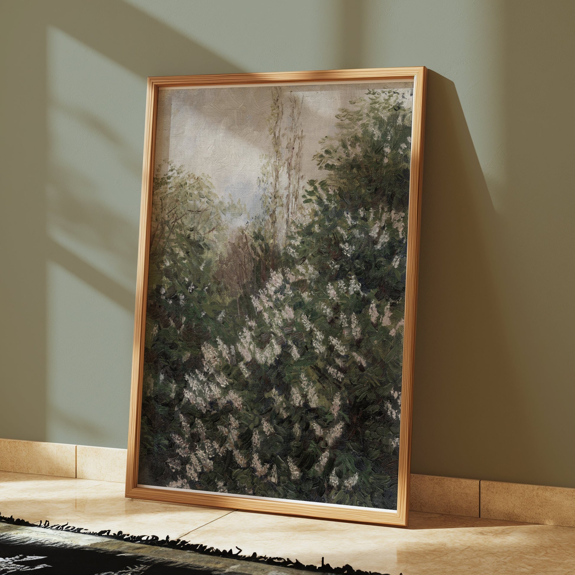 Premium Poster of Serene Nature Scene with Lush Greenery and Flowers Posters