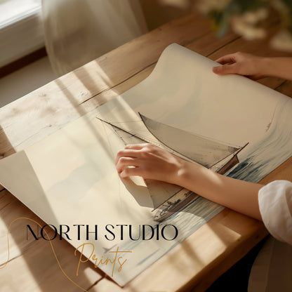 Premium Poster of Serene Nautical Sailboat on Calm Waters Art Print Posters