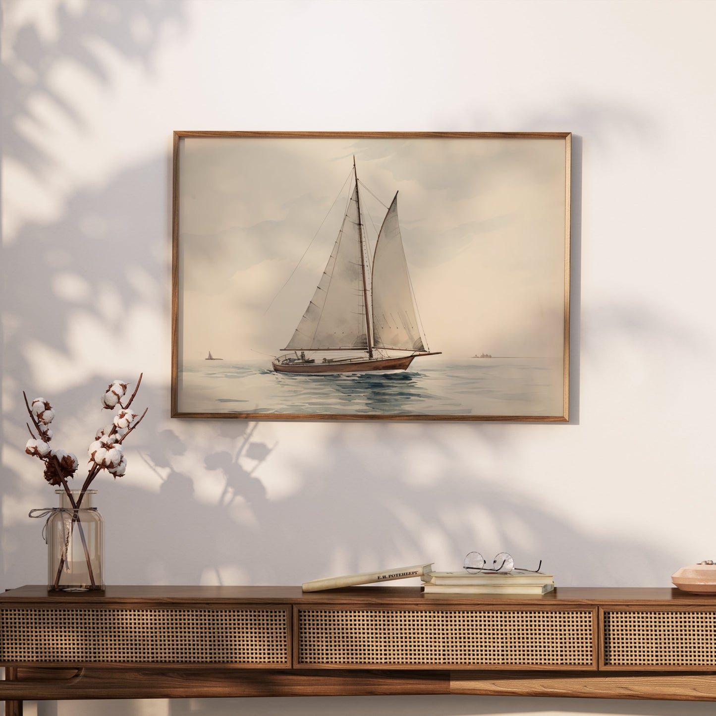 Premium Poster of Serene Nautical Sailboat on Calm Waters Art Print Posters
