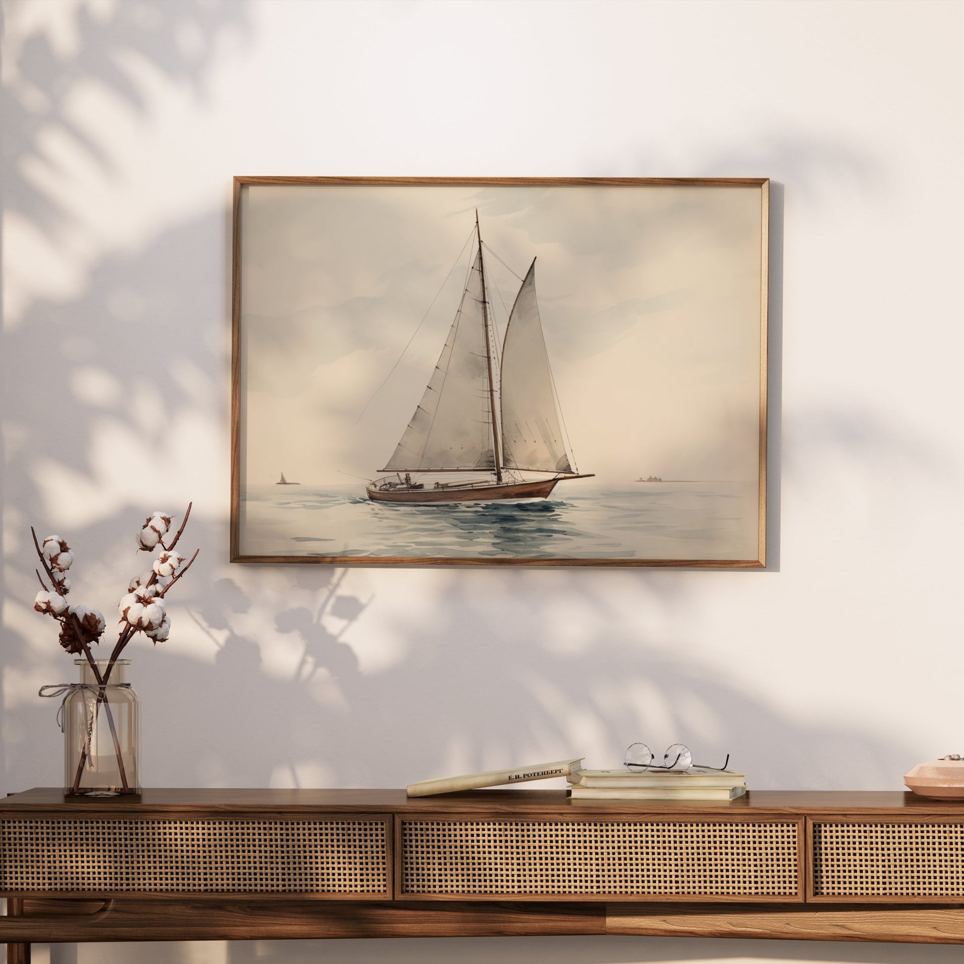 Premium Poster of Serene Nautical Sailboat on Calm Waters Art Print Posters