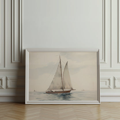 Premium Poster of Serene Nautical Sailboat on Calm Waters Art Print Posters
