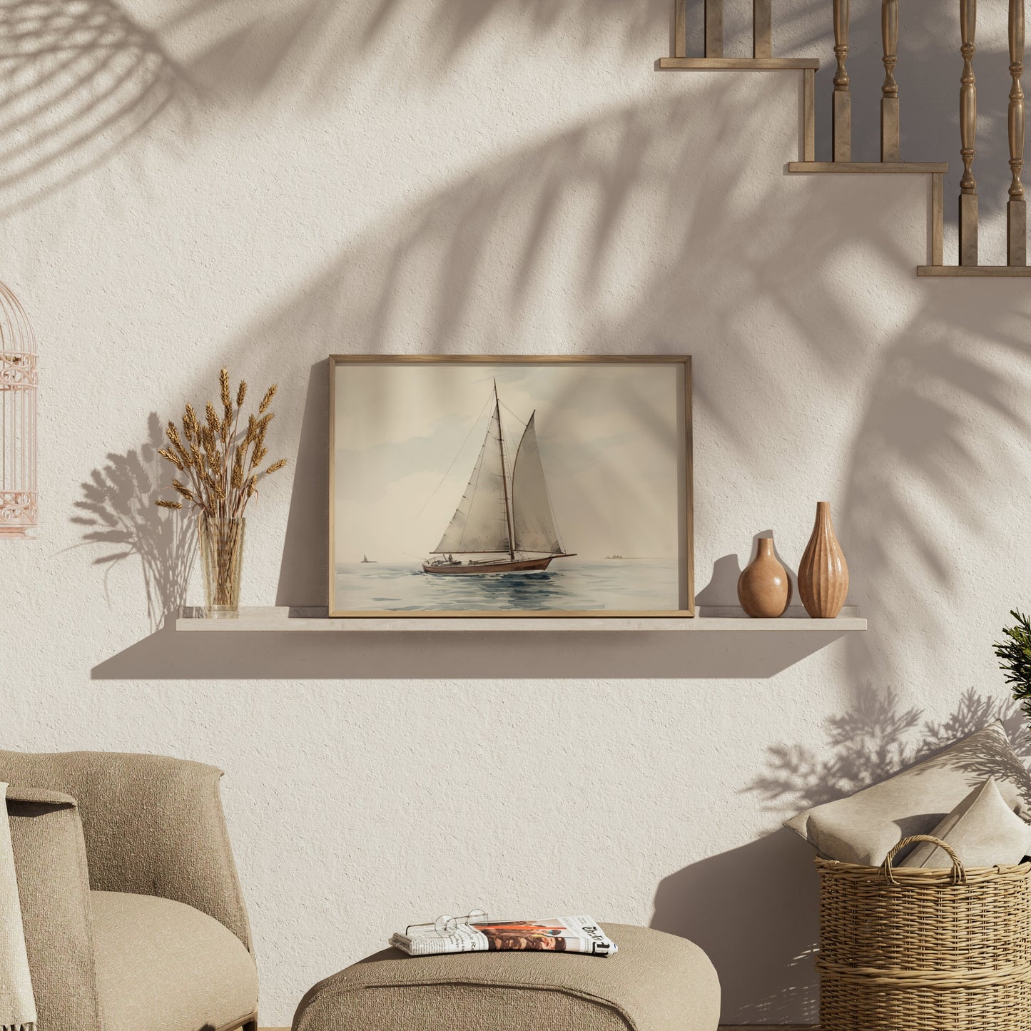 Premium Poster of Serene Nautical Sailboat on Calm Waters Art Print Posters