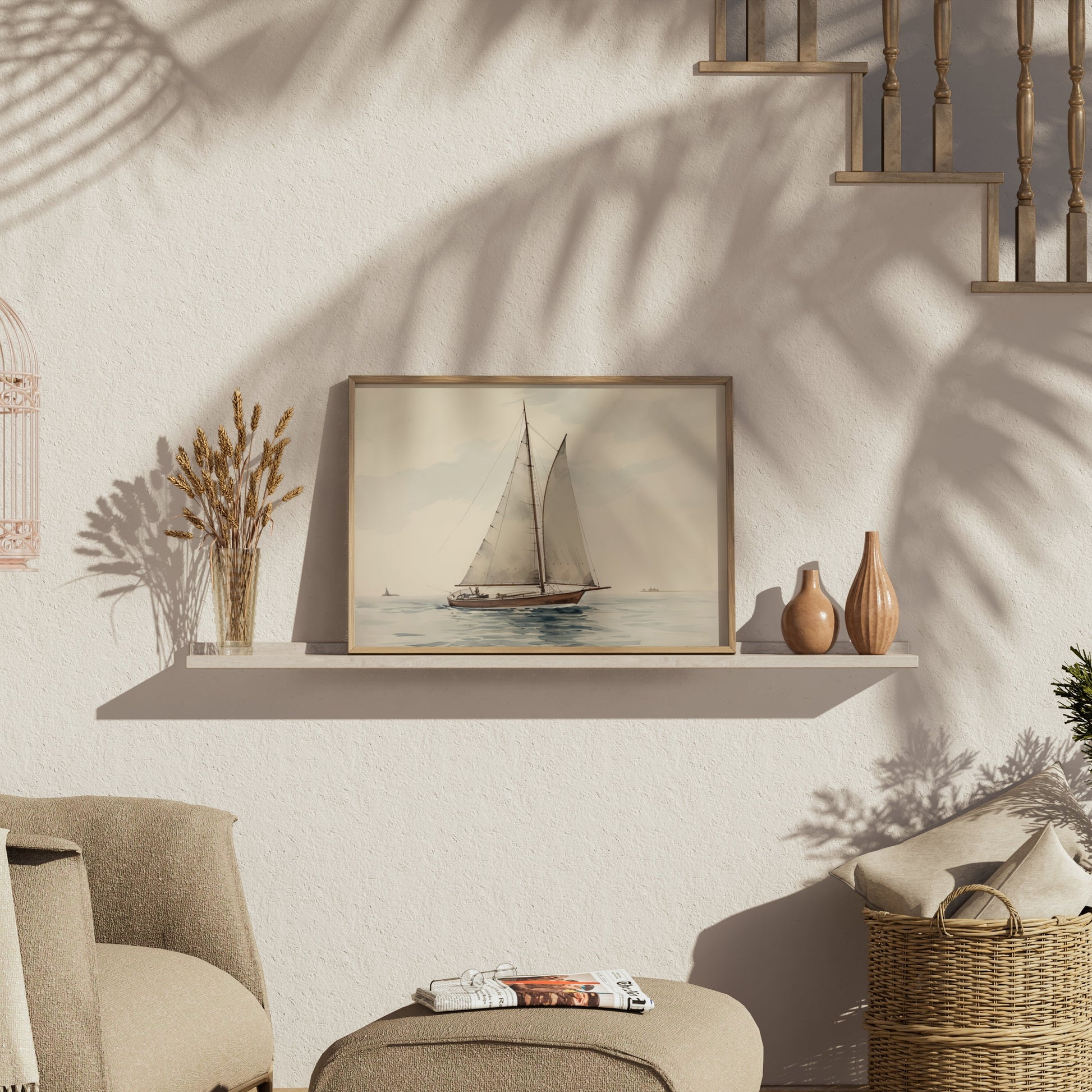 Premium Poster of Serene Nautical Sailboat on Calm Waters Art Print Posters