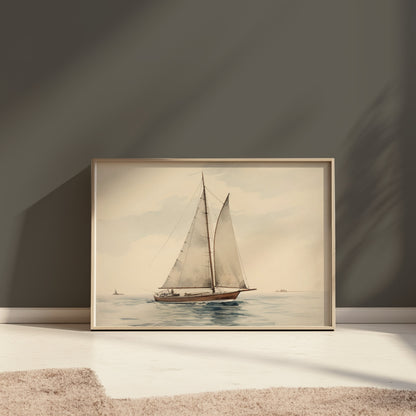 Premium Poster of Serene Nautical Sailboat on Calm Waters Art Print Posters