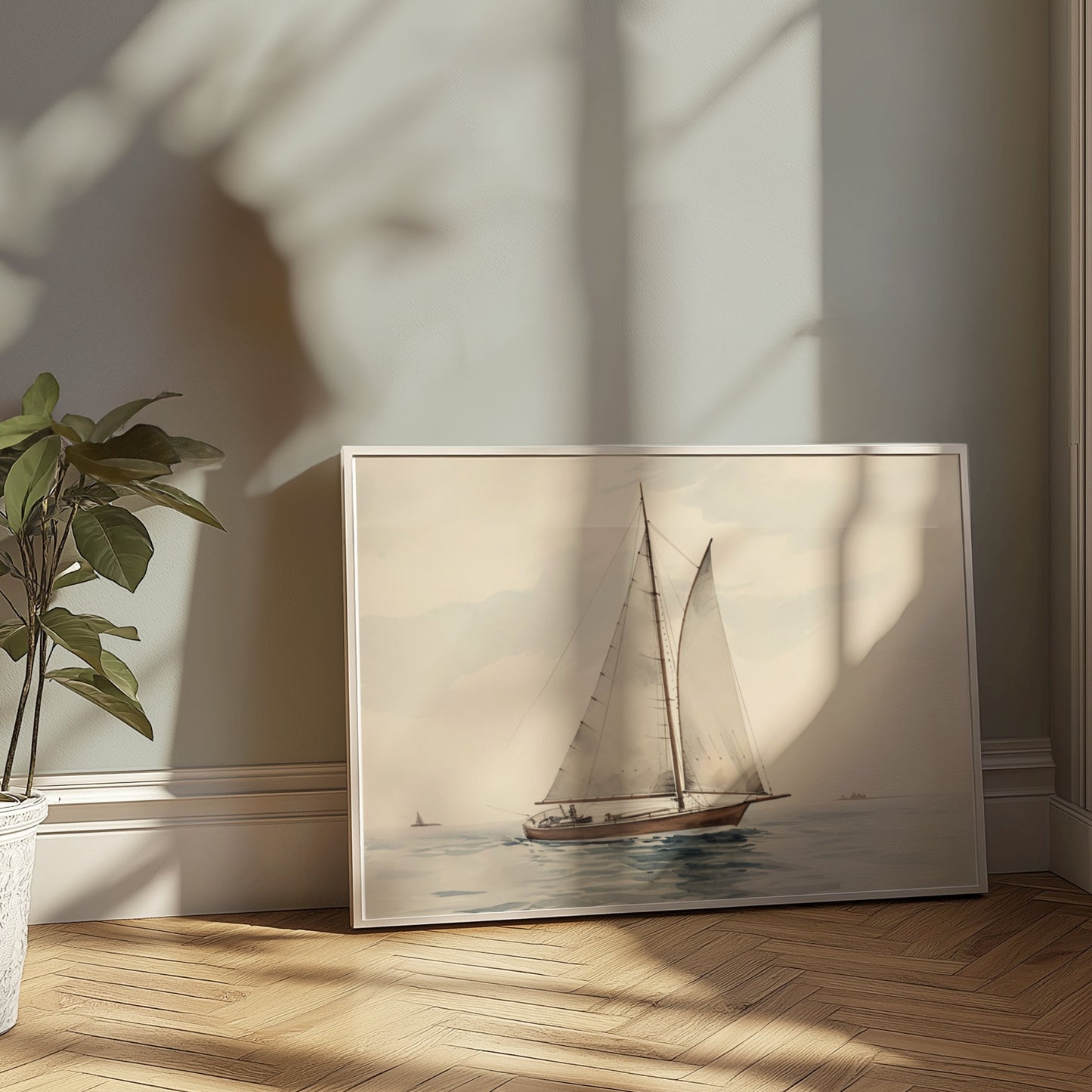 Premium Poster of Serene Nautical Sailboat on Calm Waters Art Print Posters