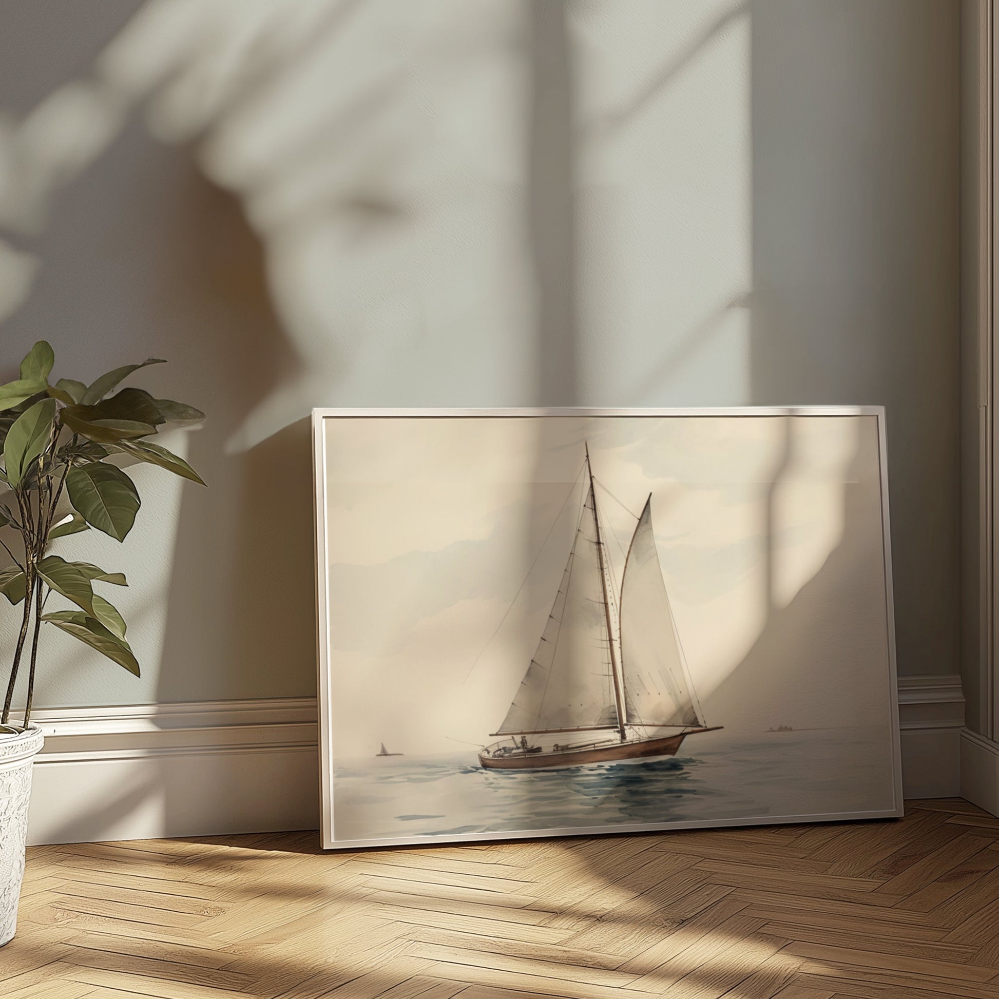Premium Poster of Serene Nautical Sailboat on Calm Waters Art Print Posters