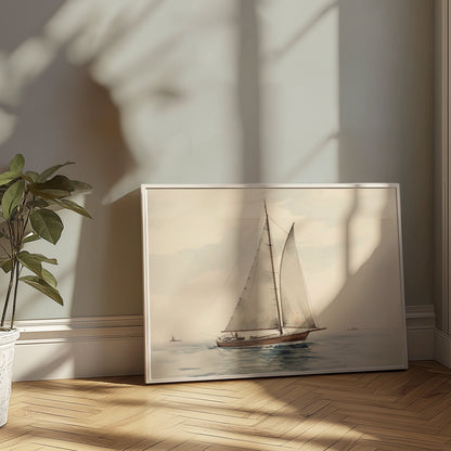 Premium Poster of Serene Nautical Sailboat on Calm Waters Art Print Posters