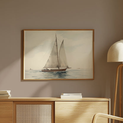 Premium Poster of Serene Nautical Sailboat on Calm Waters Art Print Posters
