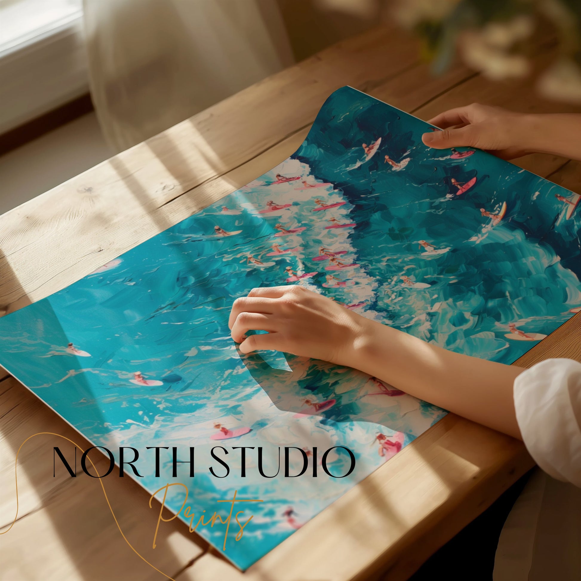 Premium Poster of Serene Ocean Surfing Scene Art Print for Wall Posters