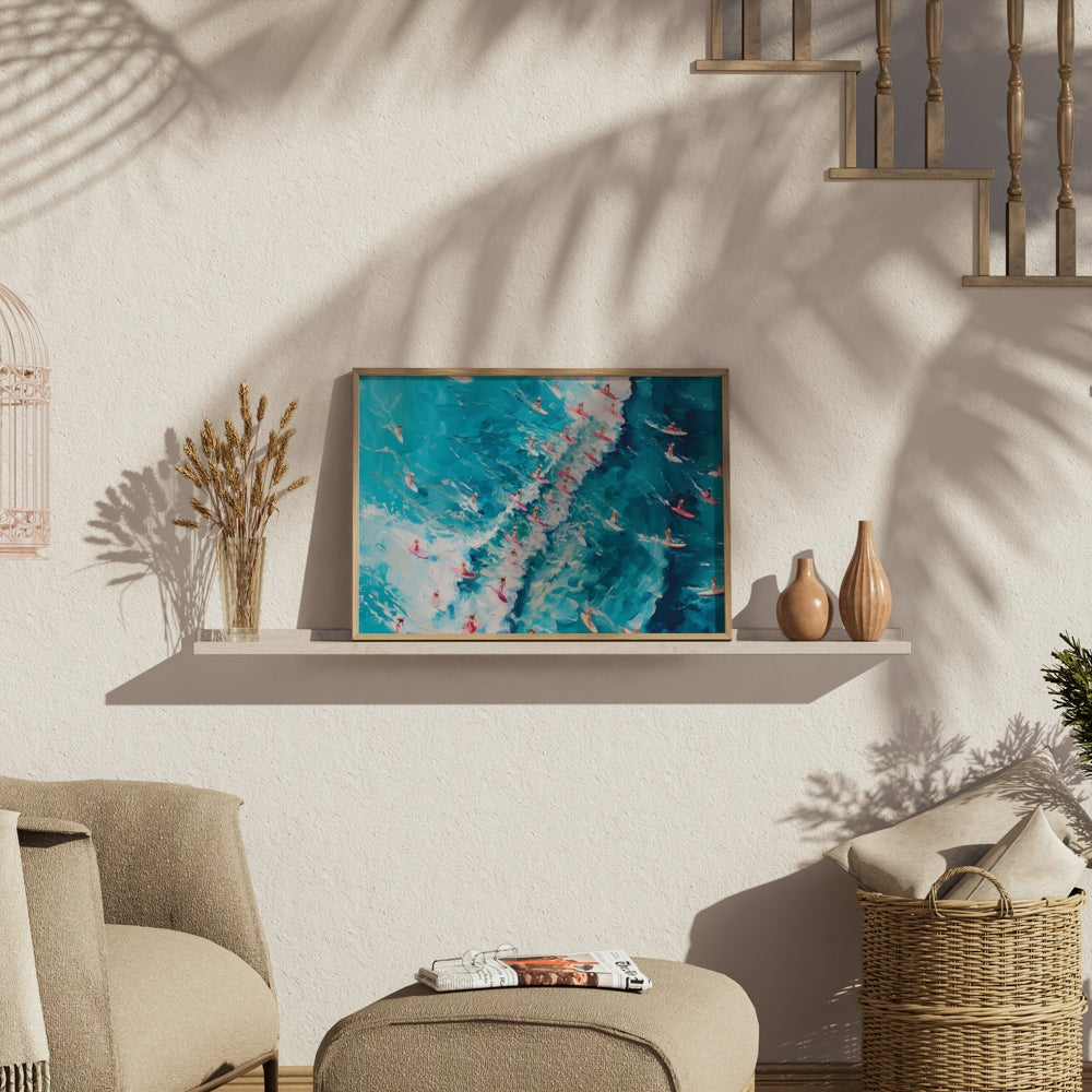Premium Poster of Serene Ocean Surfing Scene Art Print for Wall Posters