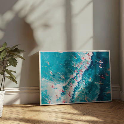 Premium Poster of Serene Ocean Surfing Scene Art Print for Wall Posters